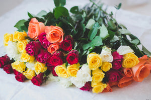 bunch of coloured roses