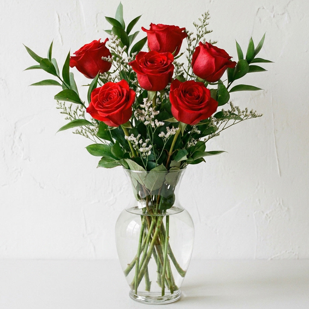 Half Dozen Long Stem Red Roses