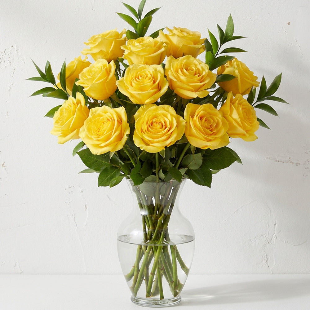 One Dozen Long Stem Yellow Roses