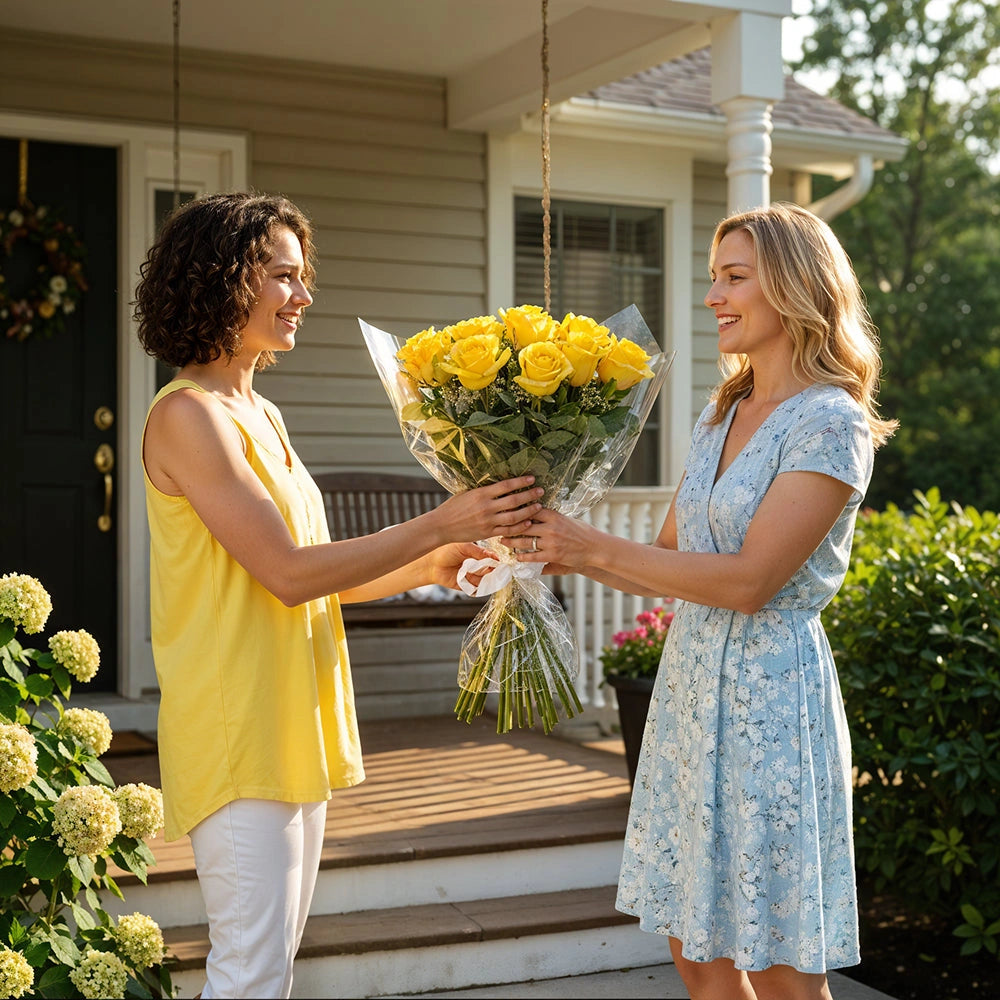 One Dozen Long Stem Yellow Roses
