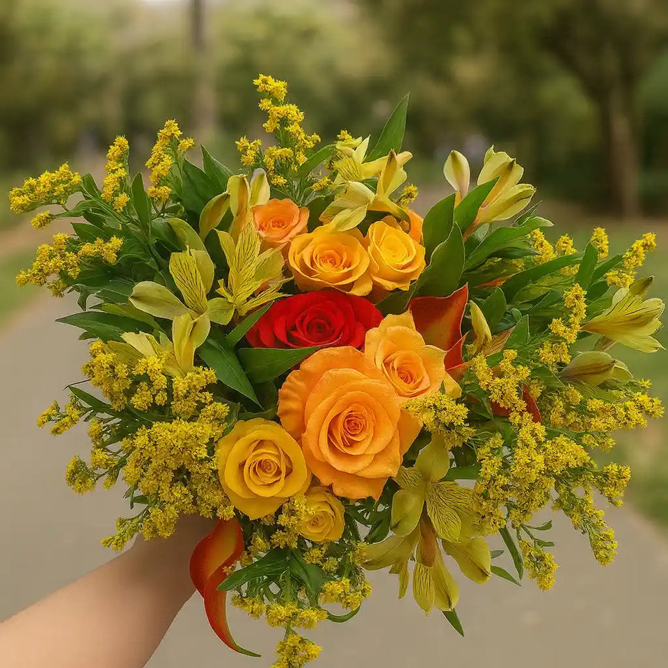 Orange and yellow rose bouquet