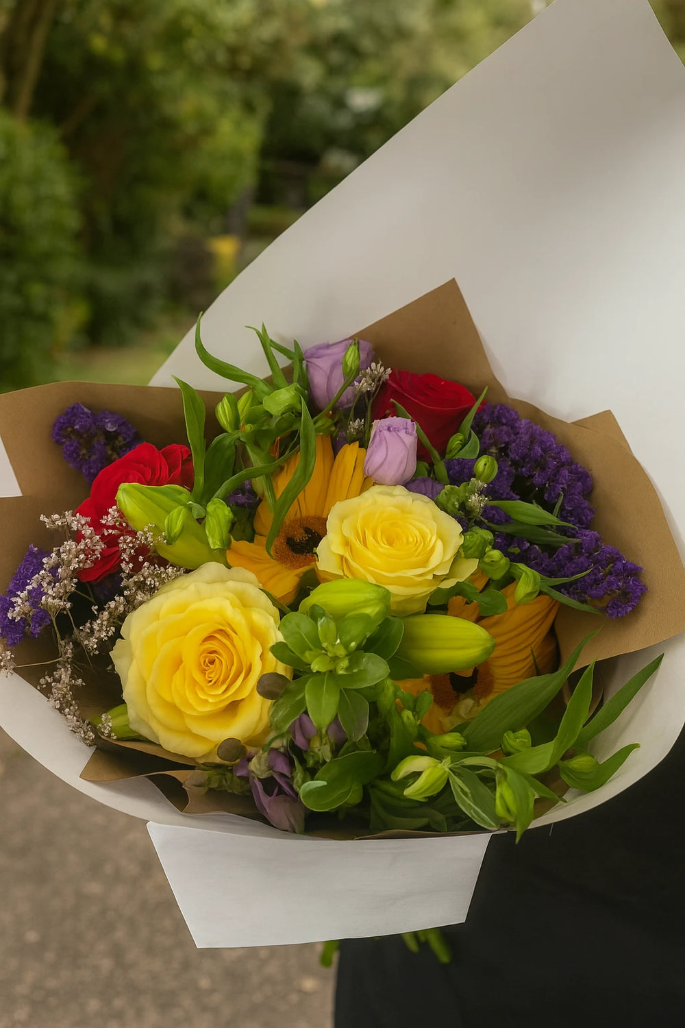 Send flowers in NZ - bouquet of yellow roses and mixed blooms