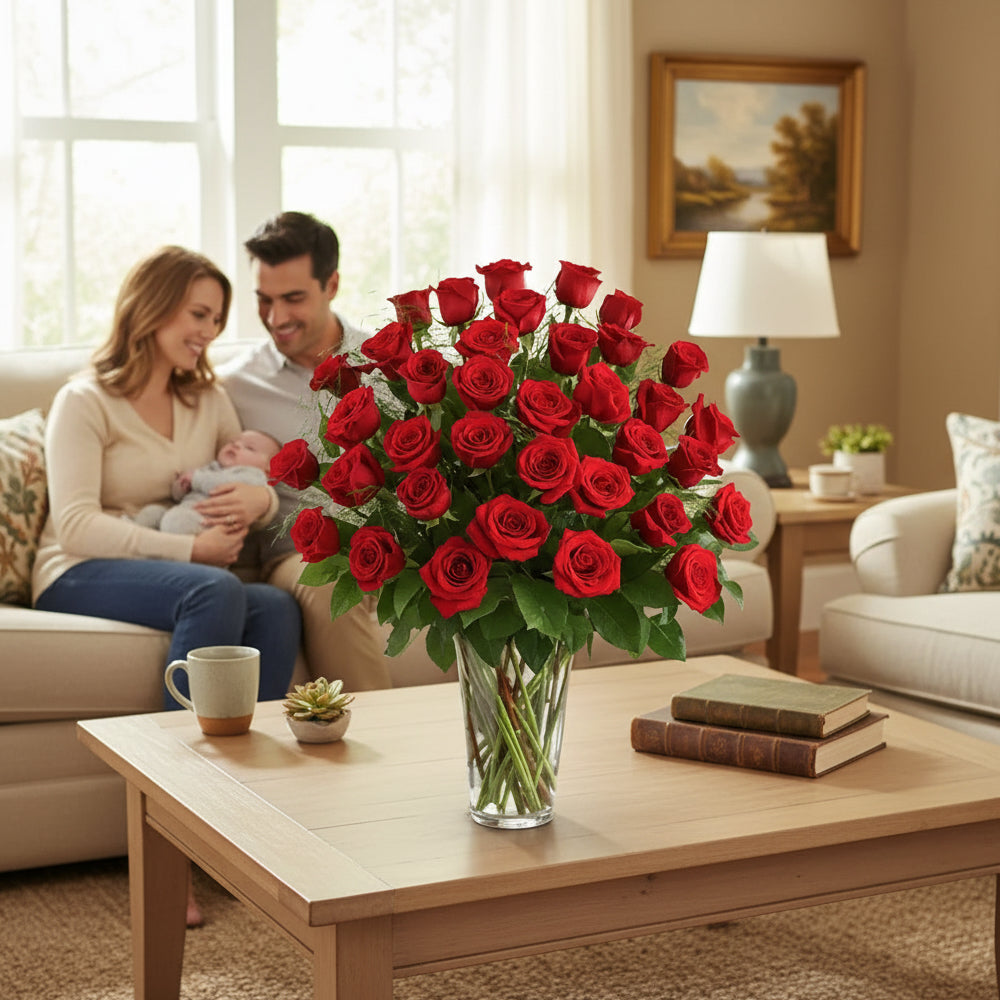 Three Dozen Long Stem Red Roses
