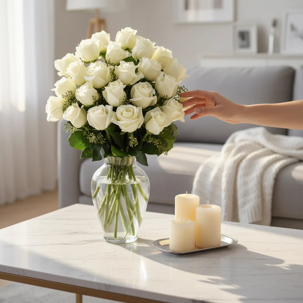 Two Dozen Long Stem White Roses