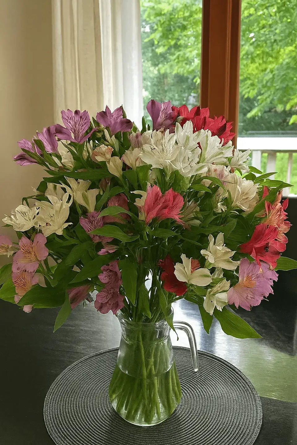 Colorful alstroemeria bouquet in a vase