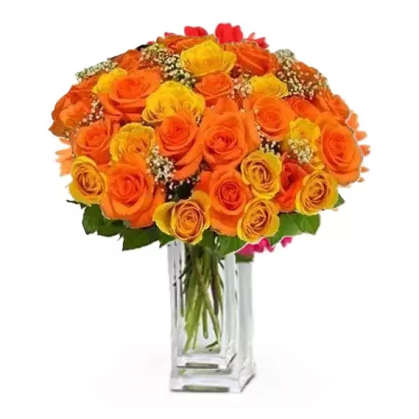 Orange rose bouquet in a glass vase