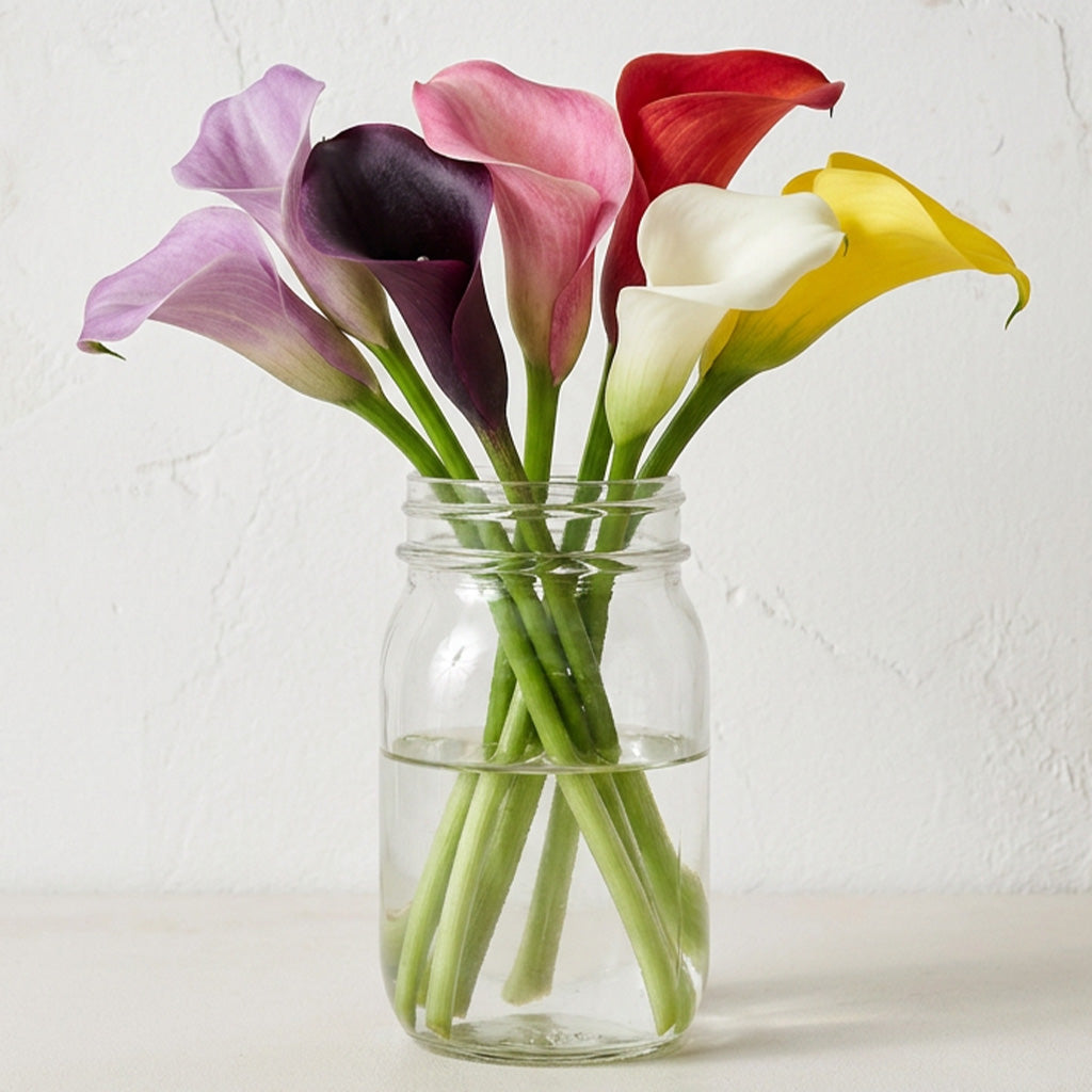 Assorted Calla Lilies in Mason Jar