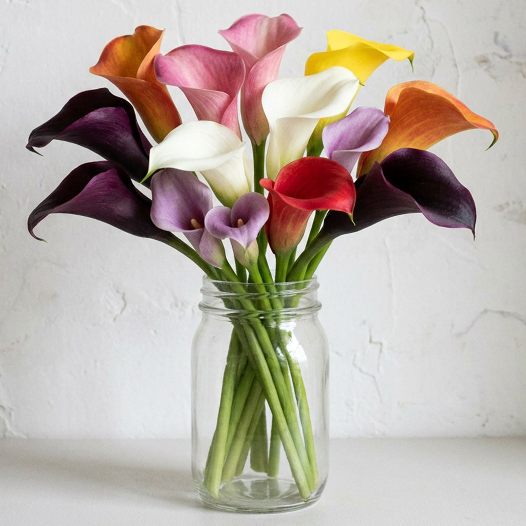 Assorted Calla Lilies in Mason Jar