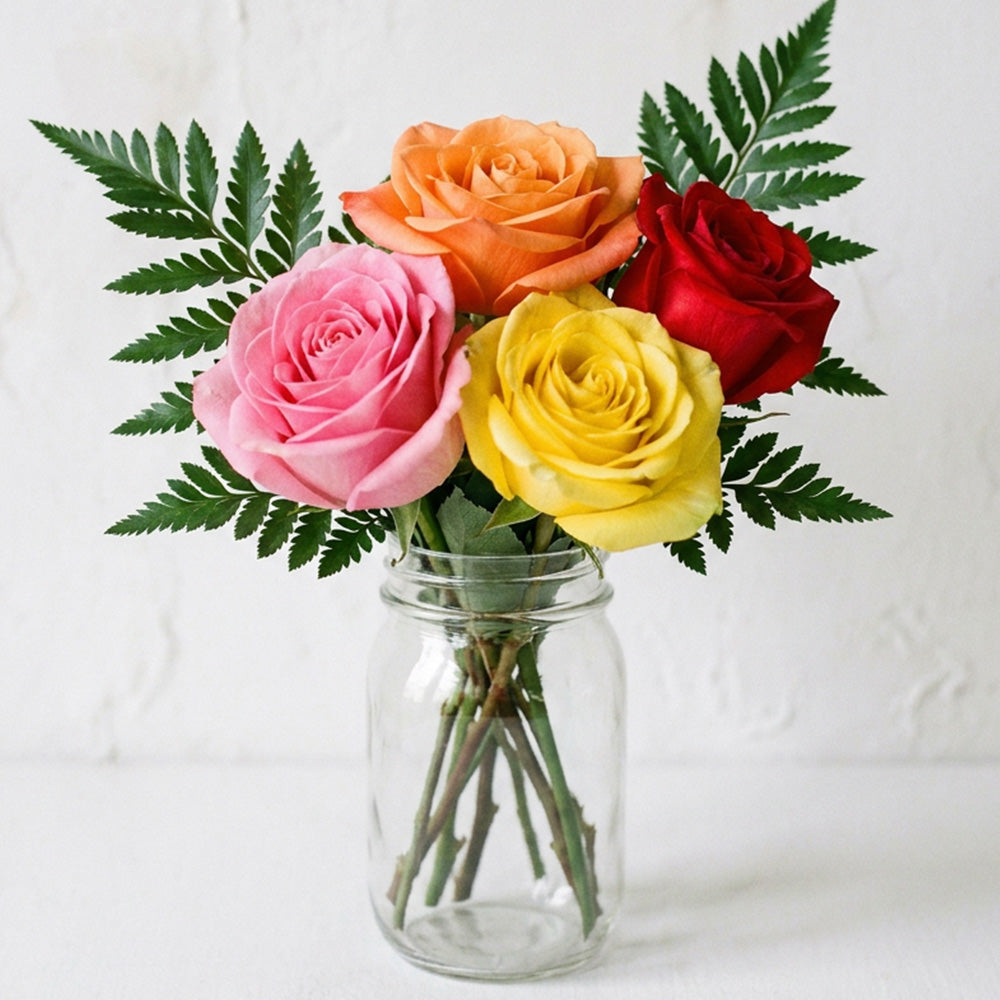 Assorted Roses in Mason Jar