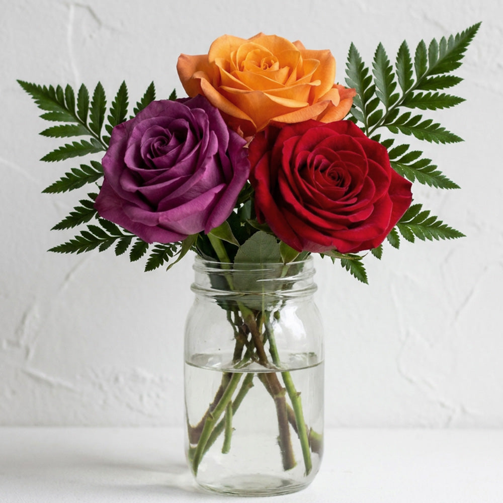 Assorted Roses in Mason Jar