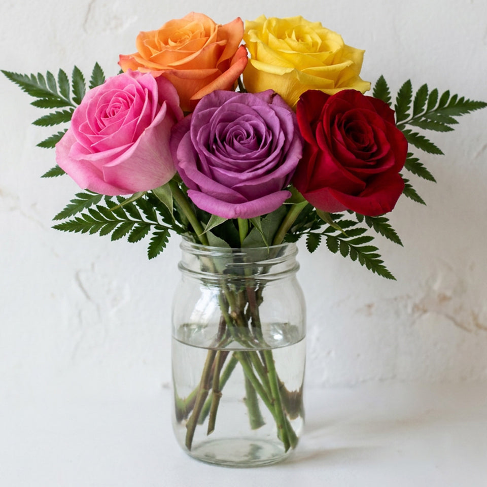 Assorted Roses in Mason Jar
