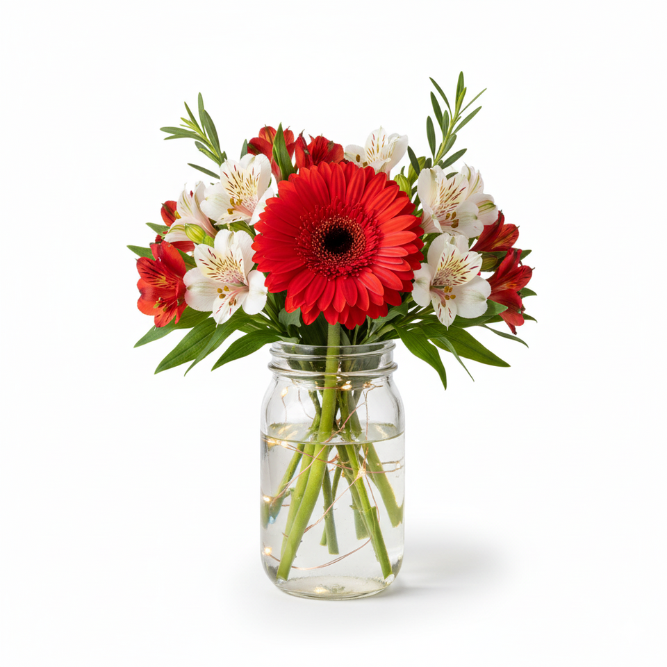 Christmas Flowers in Mason Jar II