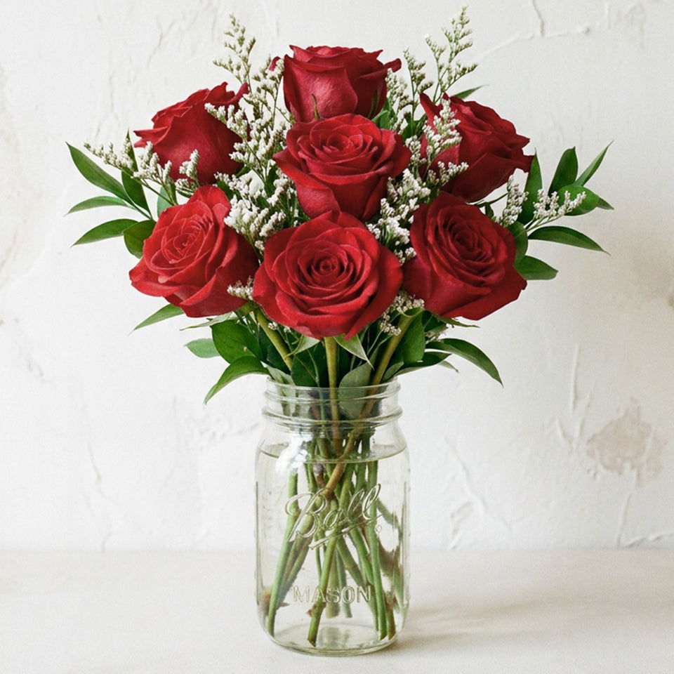 Sweetheart Roses in Mason Jar