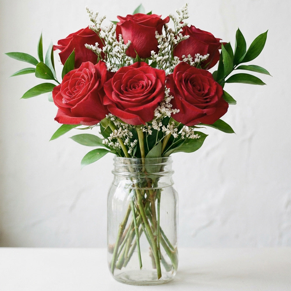 Sweetheart Roses in Mason Jar