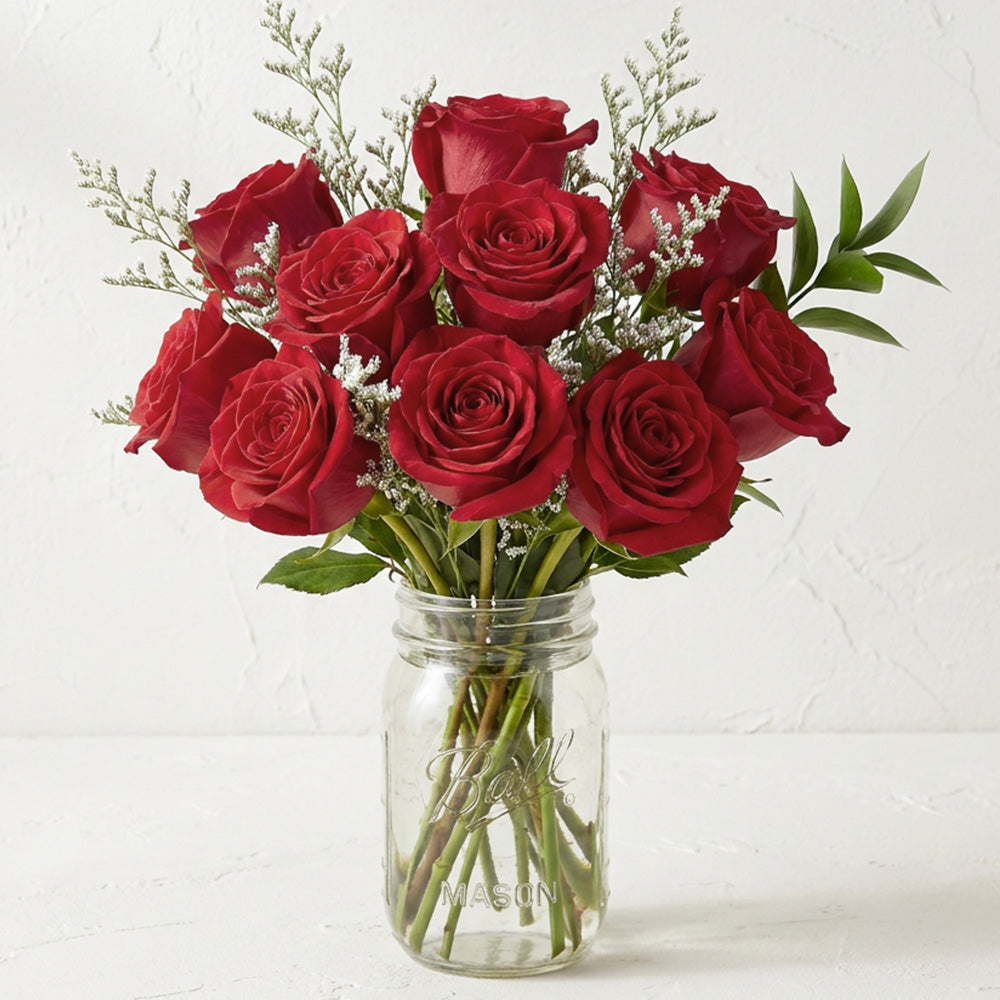 Sweetheart Roses in Mason Jar
