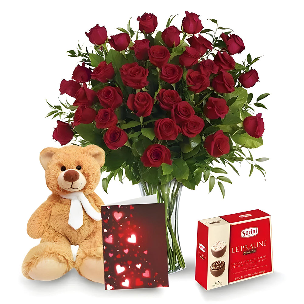 Three Dozen Long Stem Red Rose Combo