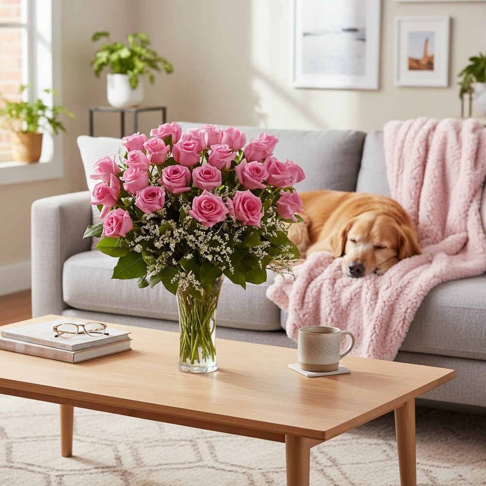 Two Dozen Long Stem Pink Roses