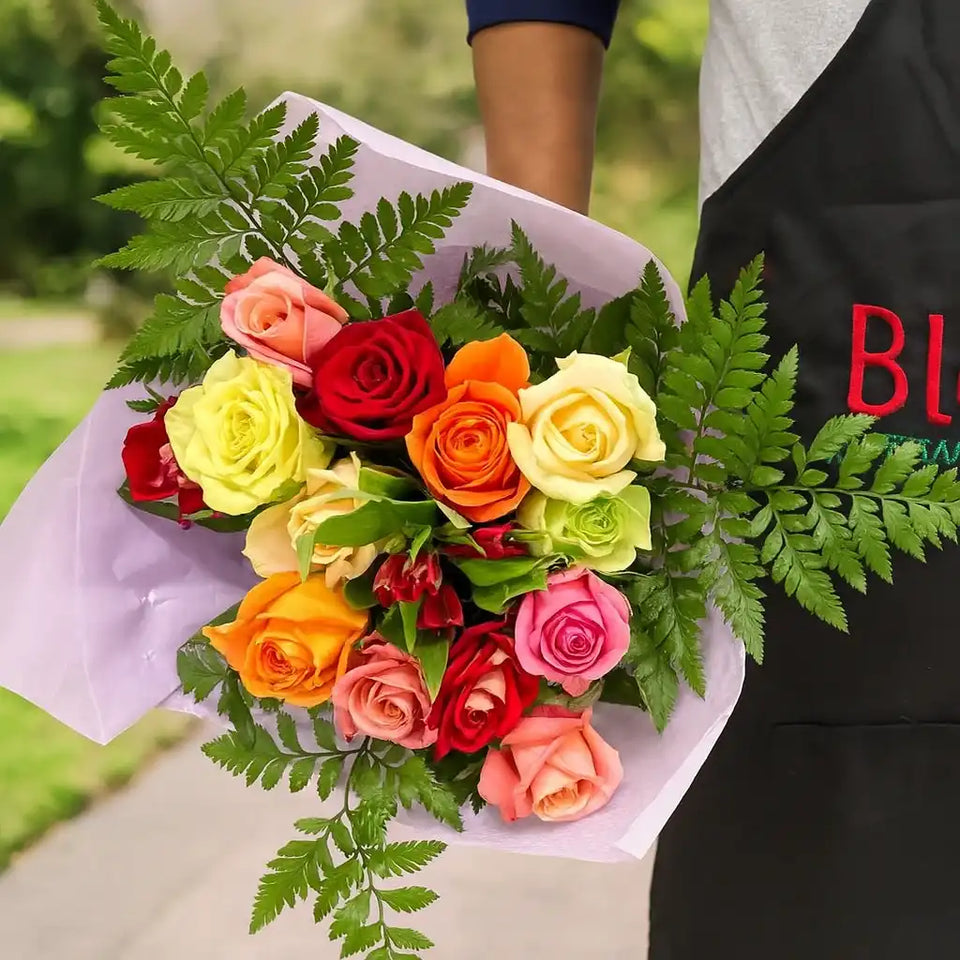 Vibrant bouquet of colorful roses