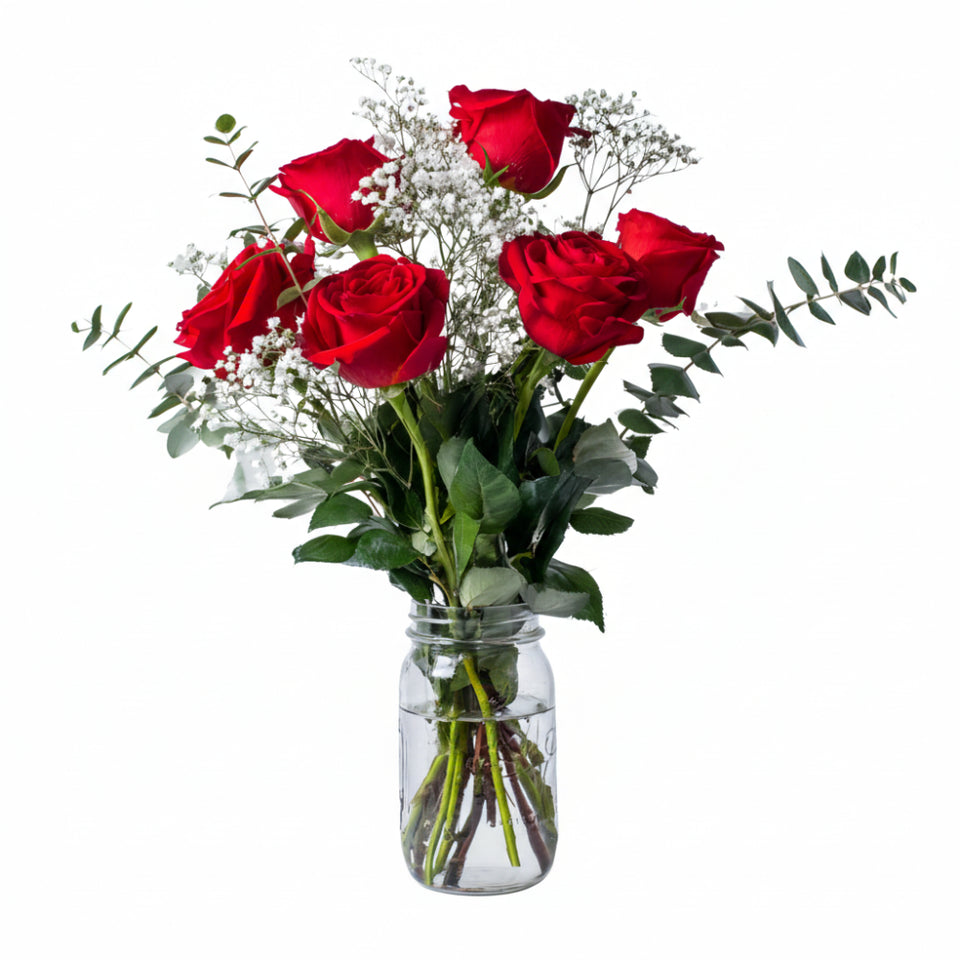 Half Dozen Long Stem Red Roses
