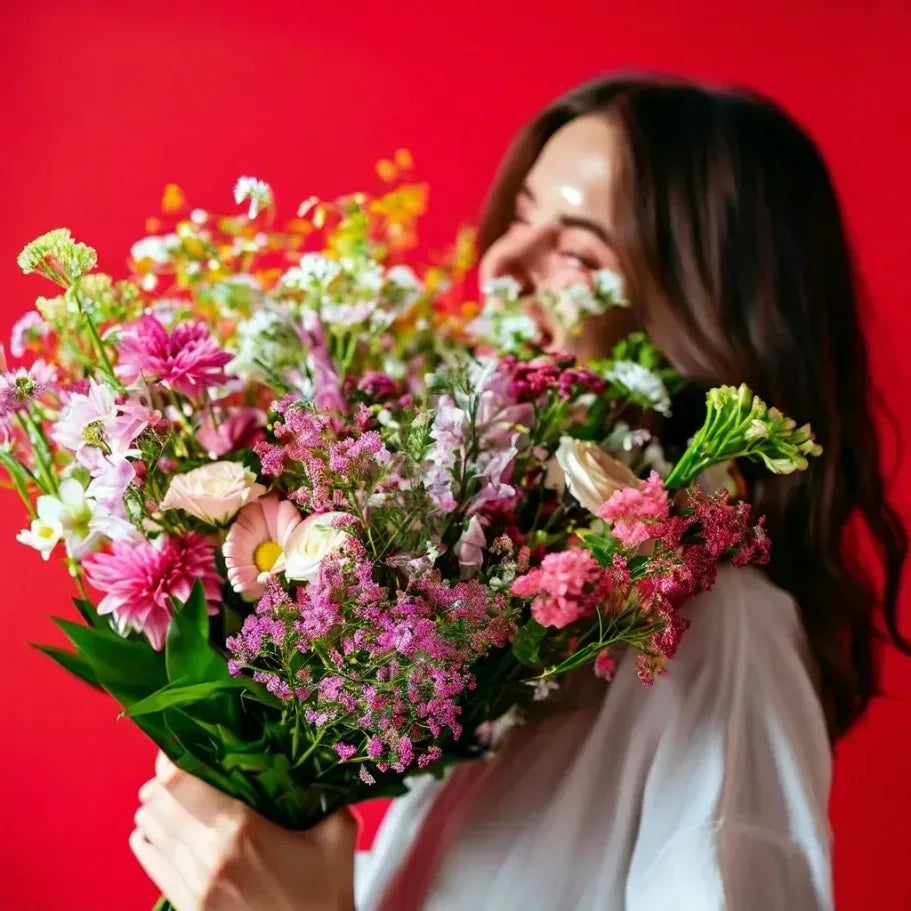 woman with colorful bouquet