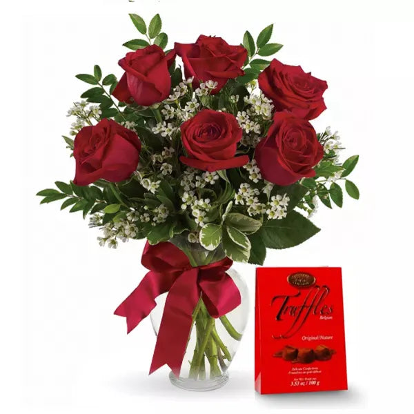 Half Dozen Long Stemmed Red Roses + Truffle