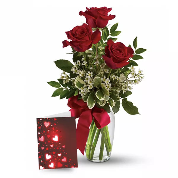3 Red Roses & Card