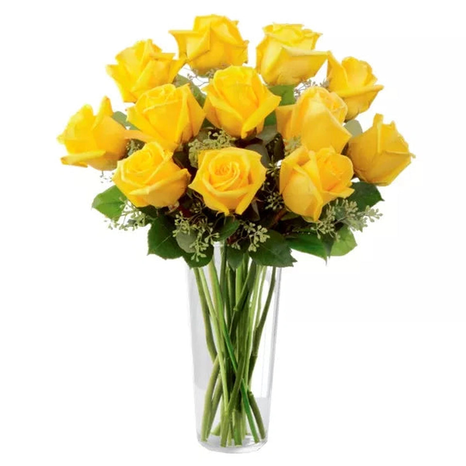 One Dozen Long Stem Yellow Roses