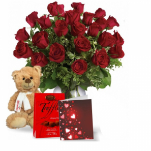 24 Red Roses, Truffles & Teddy Bear
