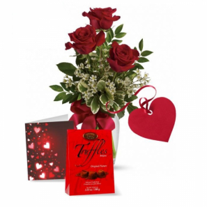 3 Red Roses & Trufles Combo